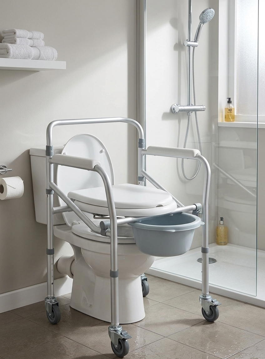 Cadeira Sanitária Dobrável com Rodas Regulável